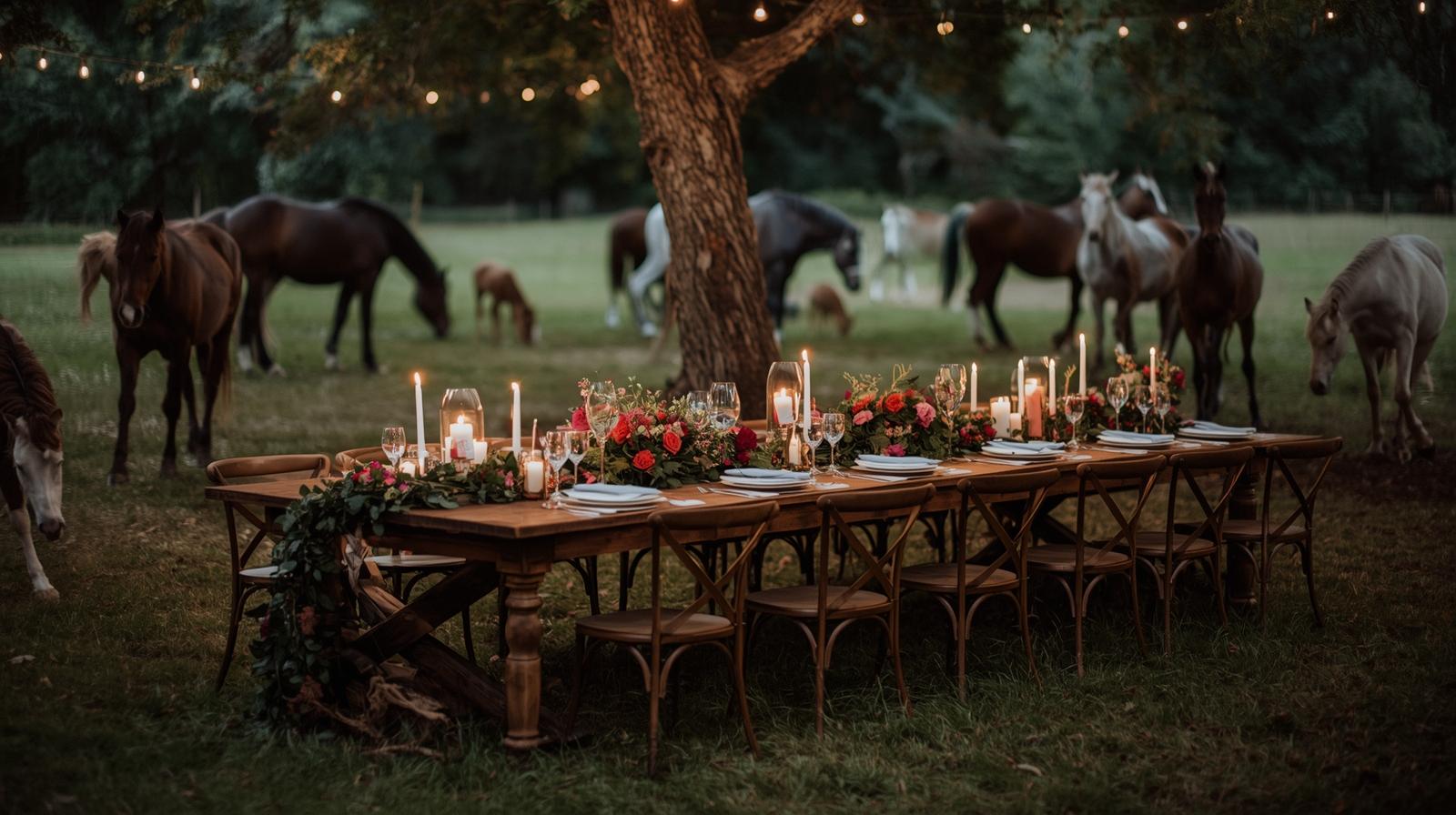 gezellig diner tussen de paarden met max 12 stoelen aan tafel